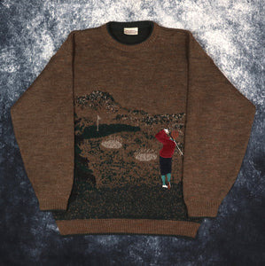 Vintage 90s Brown Golf Grandad Jumper | Large