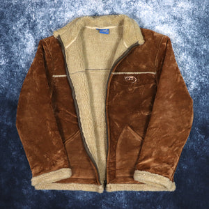 Vintage 90s Brown Kangaroo Poo Sherpa Lined Suede Jacket | Medium