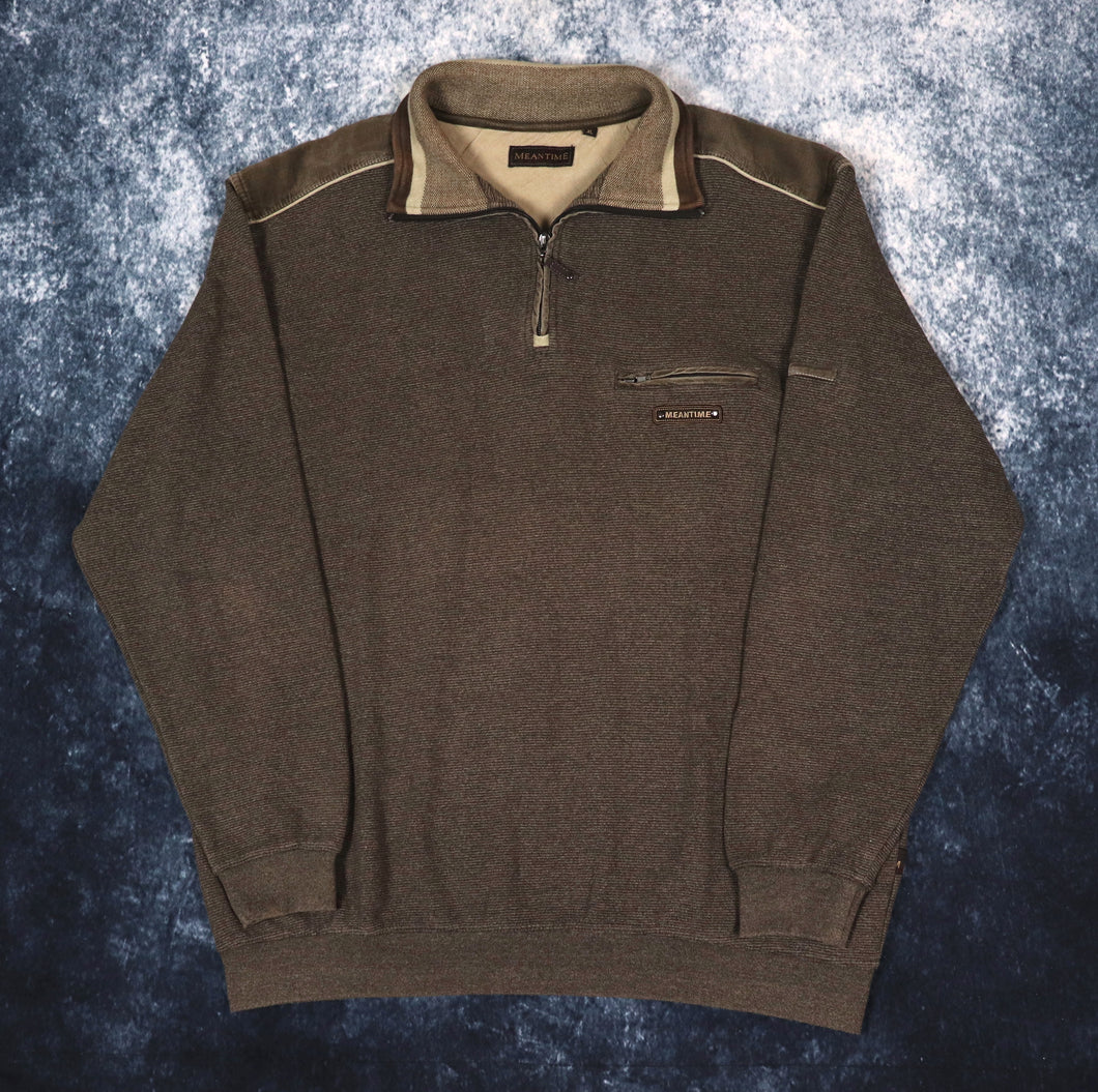 Vintage 90s Brown Meantime Ribbed 1/4 Zip Sweatshirt | XL