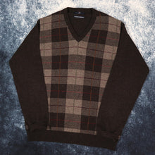 Load image into Gallery viewer, Vintage Brown Tartan V Neck Grandad Jumper | Small

