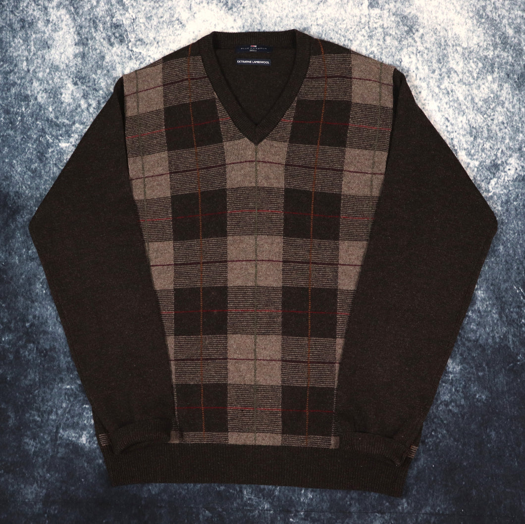 Vintage Brown Tartan V Neck Grandad Jumper | Small