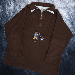 Vintage Brown Teddy Bear 1/4 Zip Fleece Sweatshirt