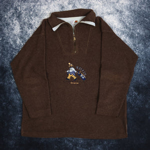 Vintage Brown Teddy Bear 1/4 Zip Fleece Sweatshirt