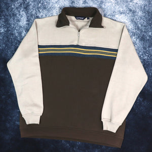 Vintage Brown & Beige Colour Block 1/4 Zip Sweatshirt | XL