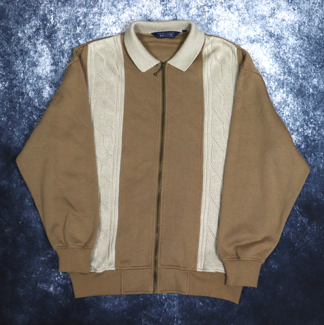 Vintage Brown & Beige Savatini Zip Up Sweatshirt | Large