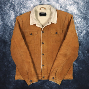Vintage Style Brown & Beige Sherpa Lined Corduroy Trucker Jacket | Large