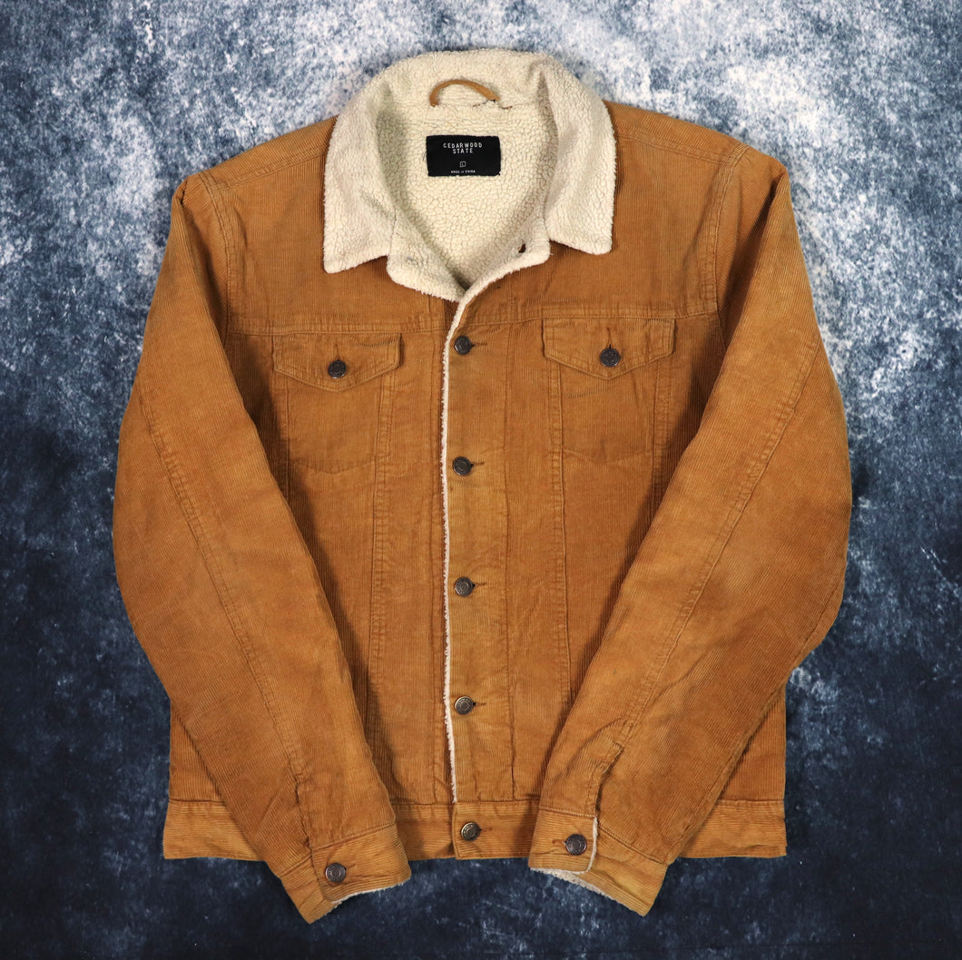 Vintage Style Brown & Beige Sherpa Lined Corduroy Trucker Jacket | Large