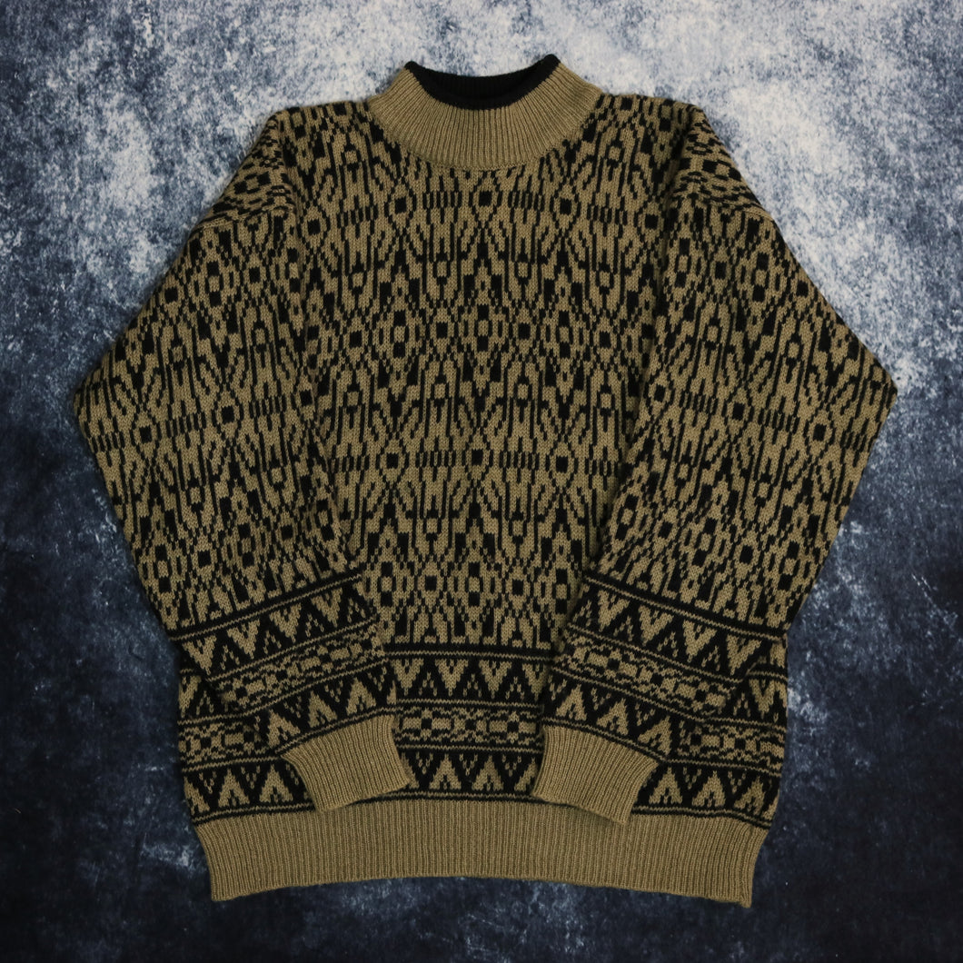 Vintage Brown & Black High Neck Grandad Jumper