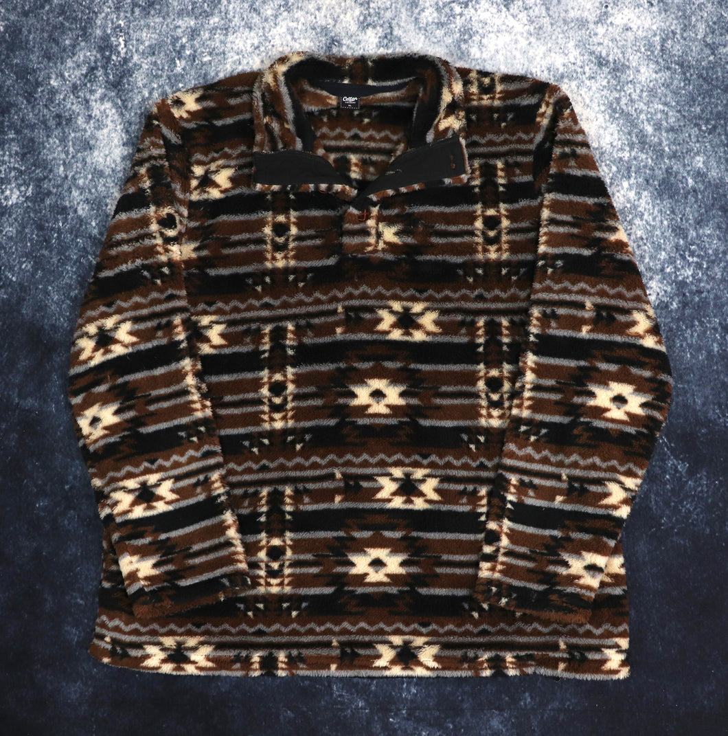 Vintage Brown, Black & Grey Aztec Cotton Traders Fleece | XL