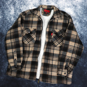 Vintage Brown, Black & Grey Tartan Lumberjack Fleece Jacket | Large