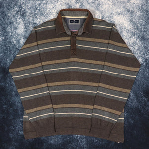 Vintage Brown & Blue Striped Collared Jumper | Large