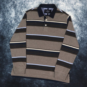 Vintage Brown, Blue & Beige Striped Rugby Sweatshirt | Large