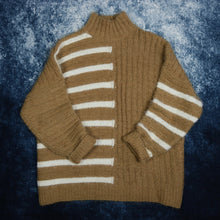 Load image into Gallery viewer, Vintage Brown &amp; Cream Striped High Neck Jumper
