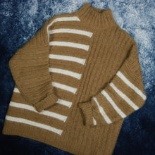 Load image into Gallery viewer, Vintage Brown &amp; Cream Striped High Neck Jumper
