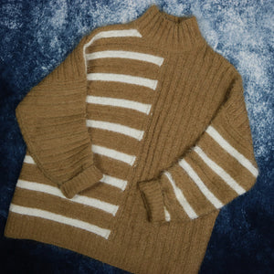 Vintage Brown & Cream Striped High Neck Jumper