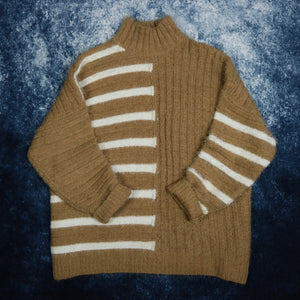 Vintage Brown & Cream Striped High Neck Jumper