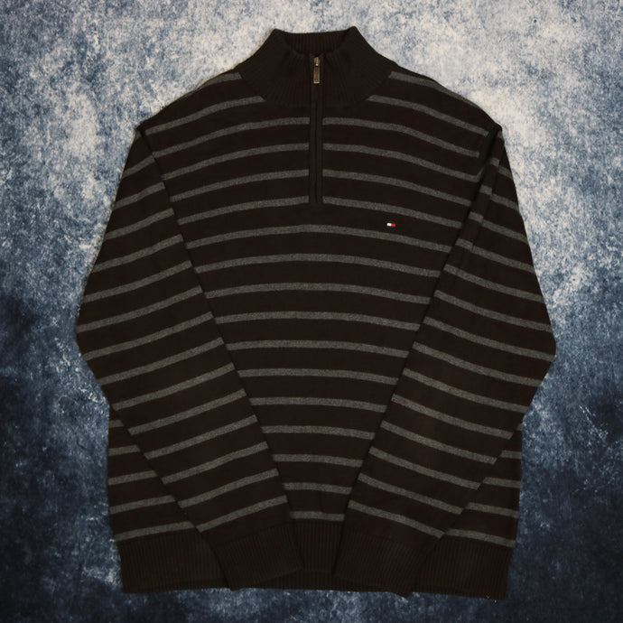 Vintage Brown & Grey Striped Tommy Hilfiger 1/4 Zip Jumper