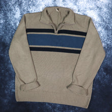 Load image into Gallery viewer, Vintage Brown, Navy &amp; Blue Striped 1/4 Zip Jumper | XL
