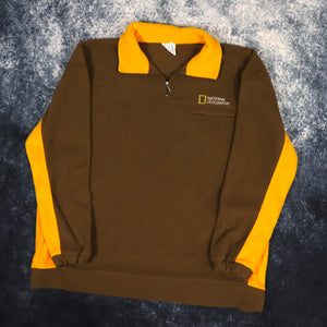 Vintage Brown & Yellow National Georgraphic 1/4 Zip Fleece Sweatshirt | XL