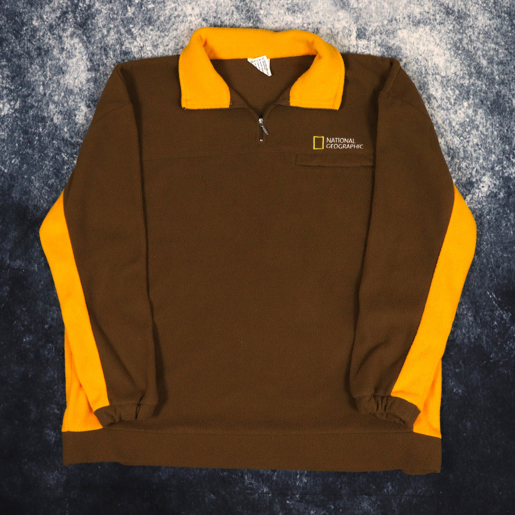 Vintage Brown & Yellow National Georgraphic 1/4 Zip Fleece Sweatshirt | XL