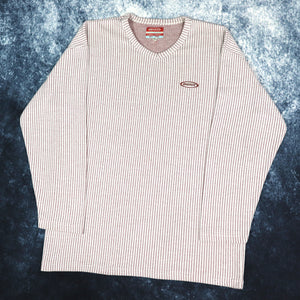 Vintage Burgundy & Cream Striped Brutus V Neck Sweatshirt | Medium