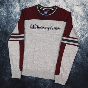 Vintage Burgundy & Grey Champion Spell Out Sweatshirt | Large