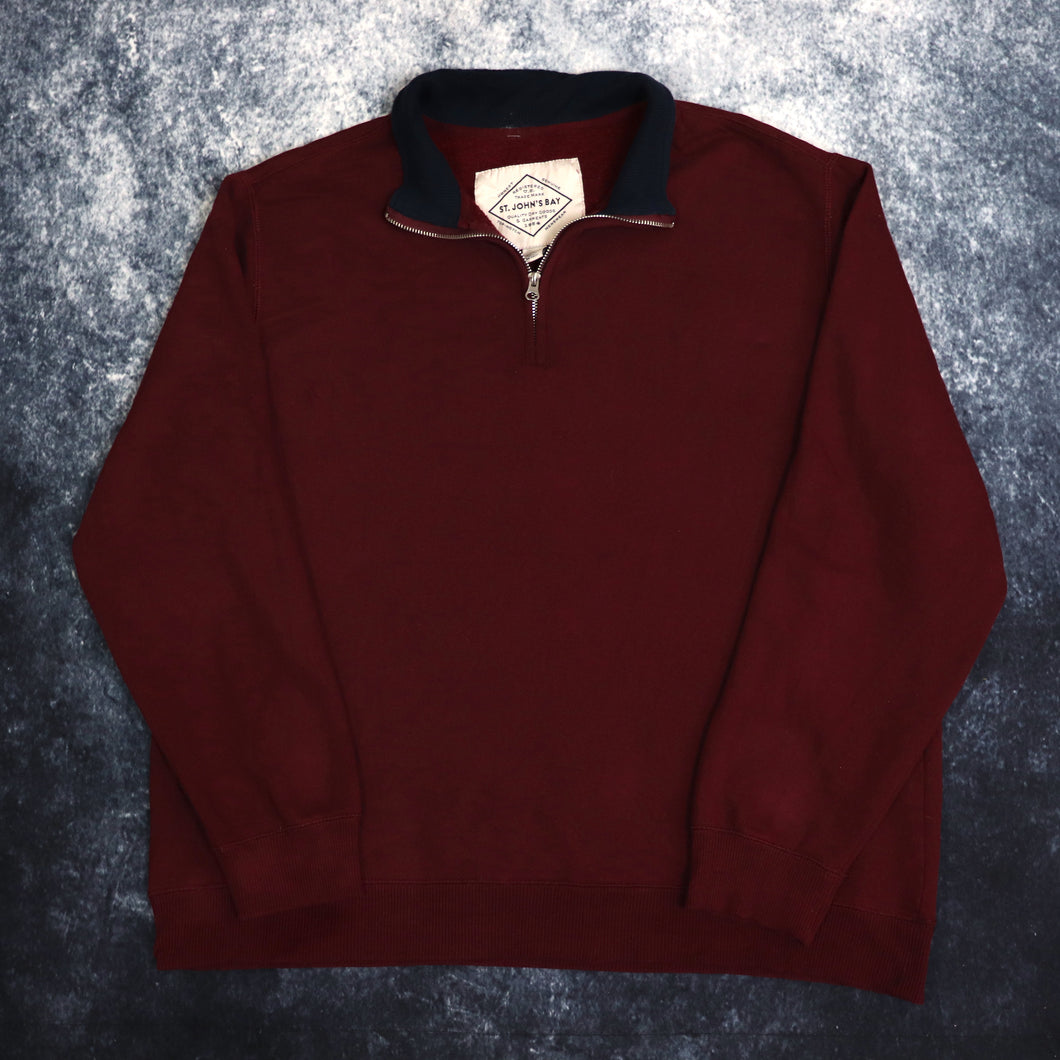 Vintage Burgundy & Navy 1/4 Zip Sweatshirt | XXL