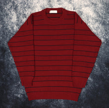 Load image into Gallery viewer, Vintage Burgundy &amp; Navy Striped Grandad Jumper | Small
