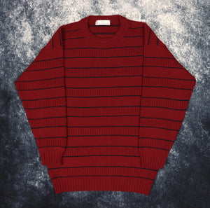 Vintage Burgundy & Navy Striped Grandad Jumper | Small