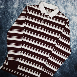 Vintage Burgundy & White Striped Timberland Rugby Sweatshirt