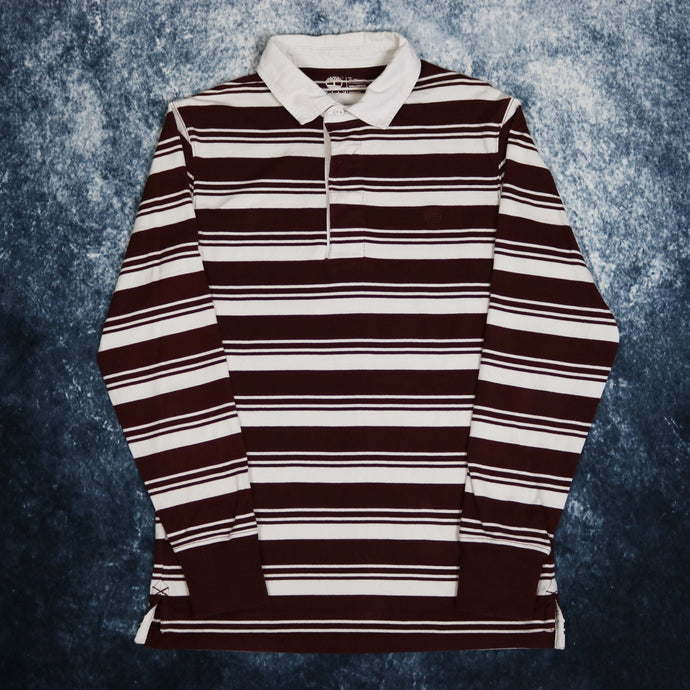 Vintage Burgundy & White Striped Timberland Rugby Sweatshirt