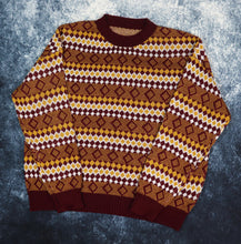 Load image into Gallery viewer, Vintage Burgundy, White &amp; Yellow Diamond Grandad Jumper | Small
