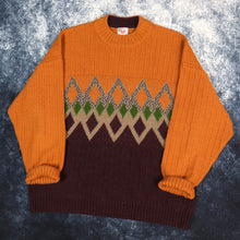 Load image into Gallery viewer, Vintage 90s Burnt Orange &amp; Maroon Diamond Pattern Grandad Jumper | Large
