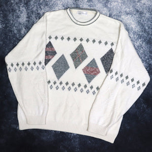 Vintage Cream Diamond Grandad Jumper | Large