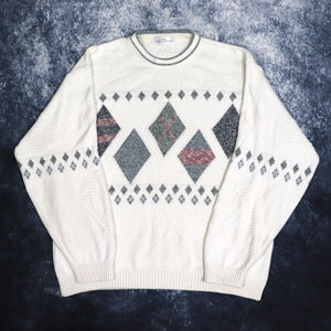 Vintage Cream Diamond Grandad Jumper | Large