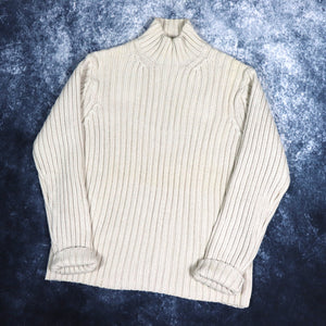 Vintage Cream GAP Ribbed High Neck Jumper | Large