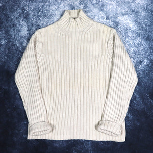Vintage Cream GAP Ribbed High Neck Jumper | Large