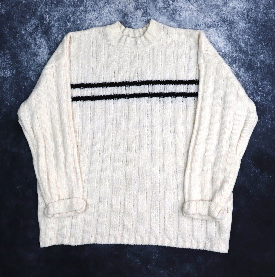 Vintage Cream & Black Stripy Jumper | XXL