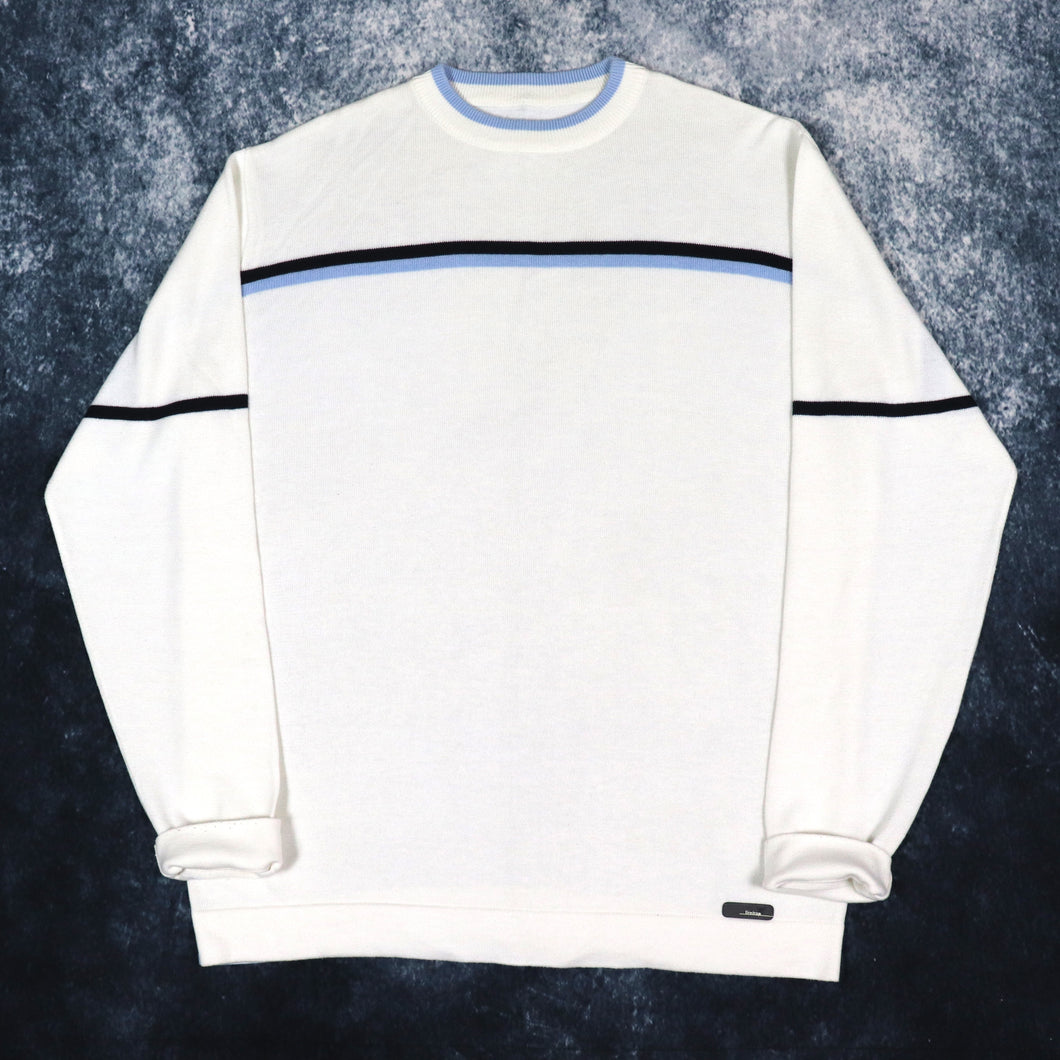 Vintage Cream, Black & Baby Blue Striped Firetrap Jumper | Large