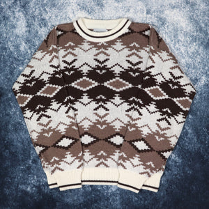 Vintage Cream & Brown Aztec Grandad Jumper | XS
