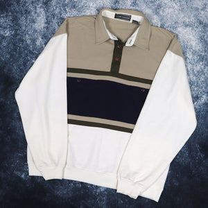 Vintage Cream, Khaki & Navy Colour Block Collared Sweatshirt | Large