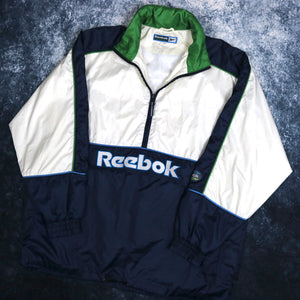Vintage 90's Cream & Navy Reebok Half Zip Windbreaker Jacket | 4XL
