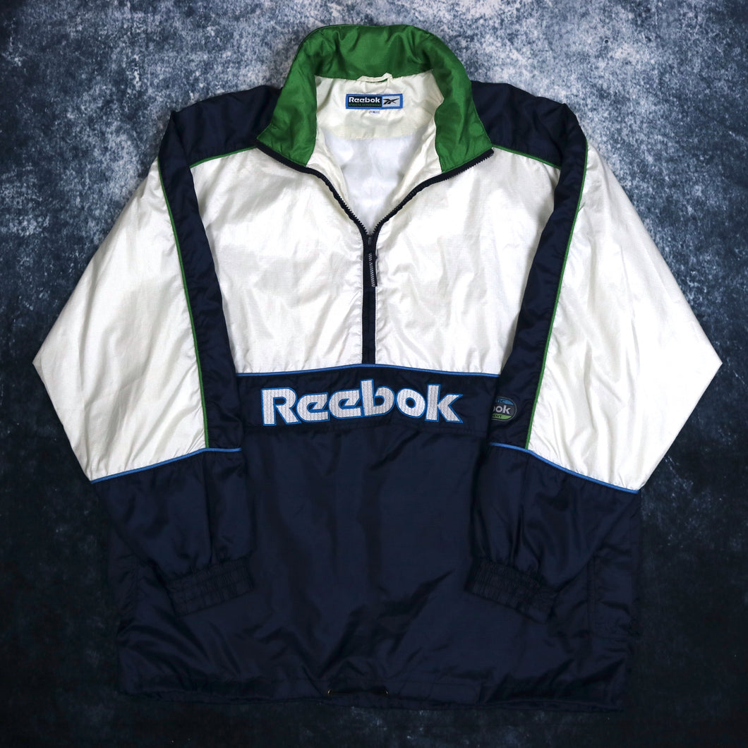 Vintage 90's Cream & Navy Reebok Half Zip Windbreaker Jacket | 4XL