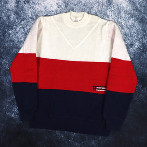 Vintage 90s Cream, Red & Navy Colour Block Jumper | XS