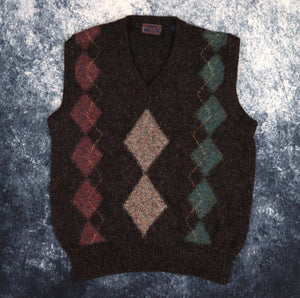 Vintage Dark Grey Argyle V Neck Grandad Vest Jumper | Medium