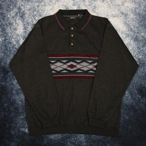 Vintage Dark Grey Aztec Collared Sweatshirt