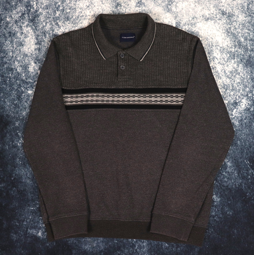 Vintage Dark Grey Collared Sweatshirt | Medium