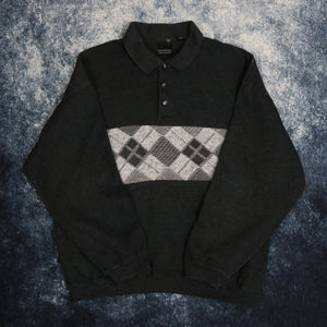 Vintage Dark Grey Diamond Collared Sweatshirt