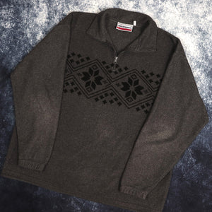 Vintage Dark Grey Giorgio Snowflake 1/4 Zip Fleece Sweatshirt | XL