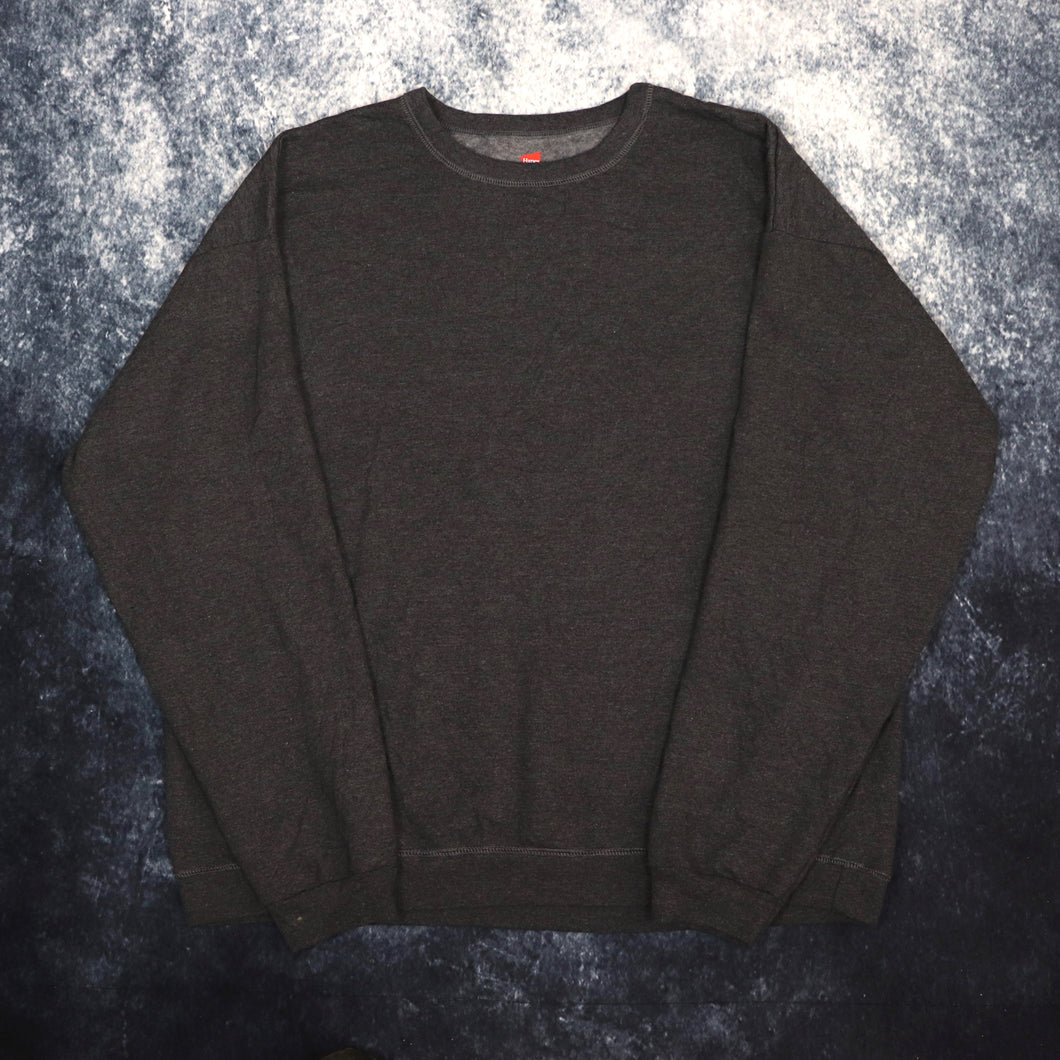 Vintage Dark Grey Hanes Blank Sweatshirt | Large
